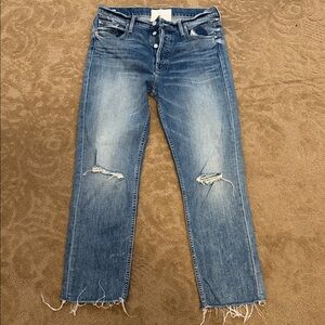 MOTHER Blue Distressed Ankle Jeans